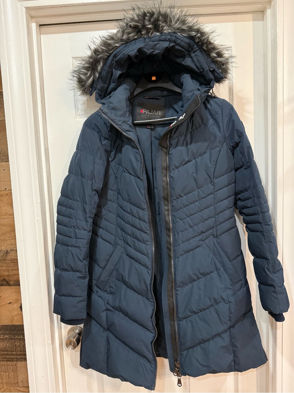 Pajar Women's Dark Blue Quilted Down Puffer Coat with Faux Fur Hood